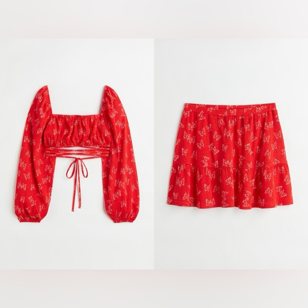 H&M Red Butterfly Print Top and Skirt Matching Set